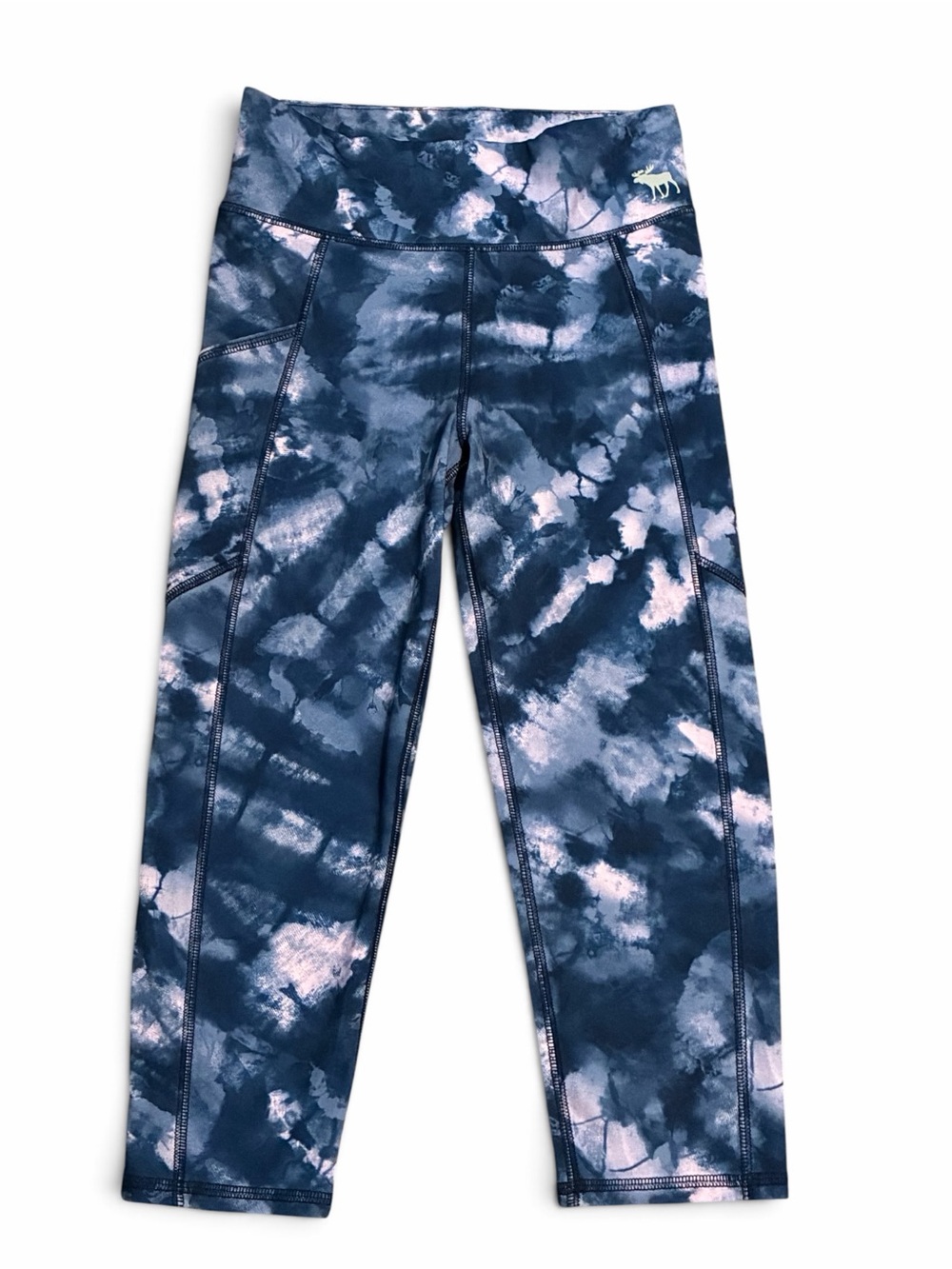 Abercrombie Kids Girls Crop Leggings 11/12 Tie Dye Cloud Print Blue Pink Pockets